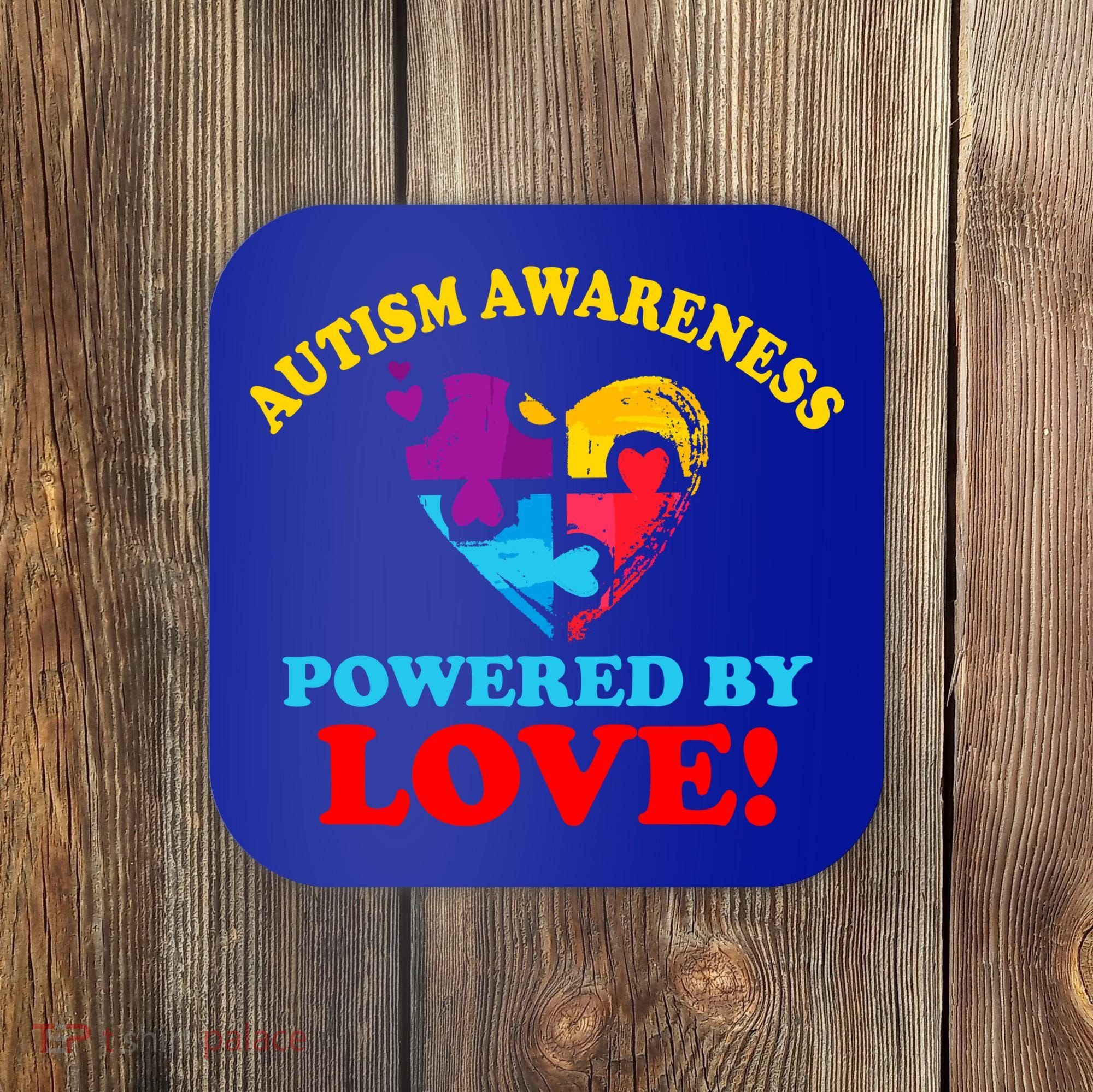 Autism Awareness Powered By Love Puzzle Heart Coaster