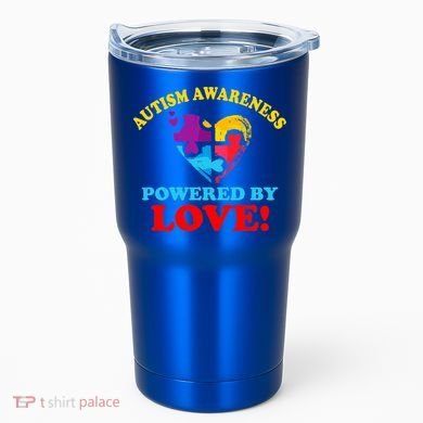 Autism Awareness Powered By Love Puzzle Heart Tumbler