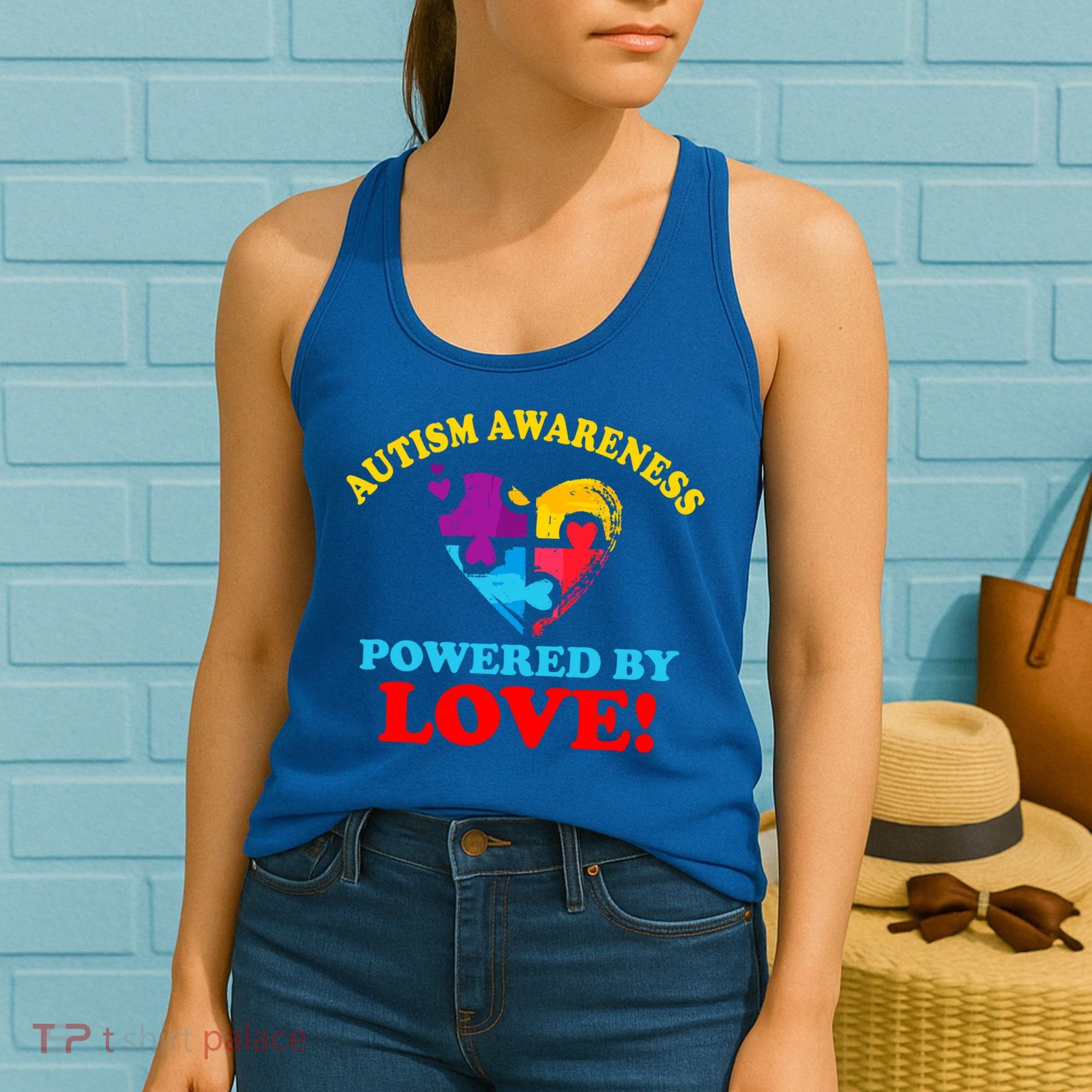Autism Awareness Powered By Love Puzzle Heart Women's Tank Top