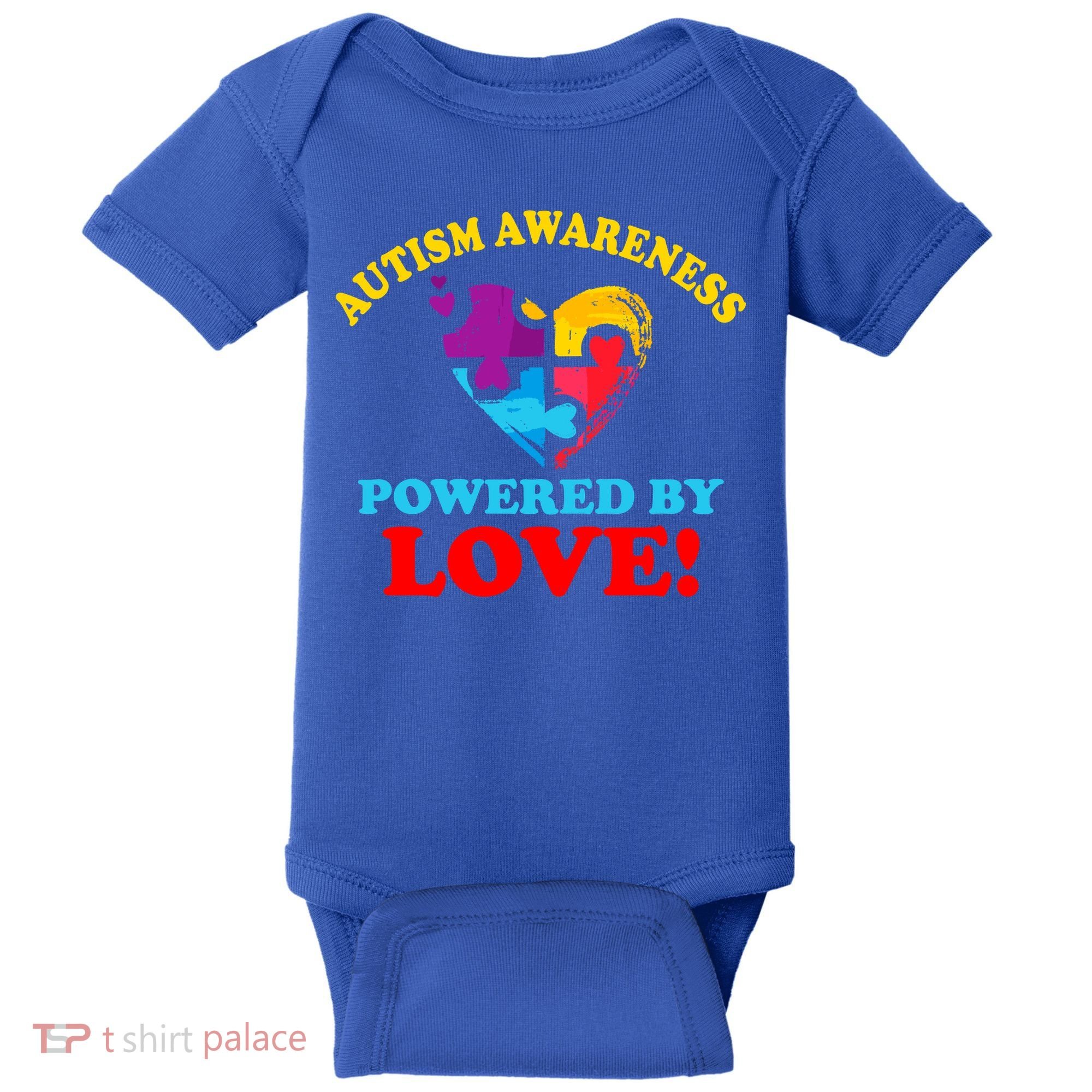 Autism Awareness Powered By Love Puzzle Heart Baby Bodysuit
