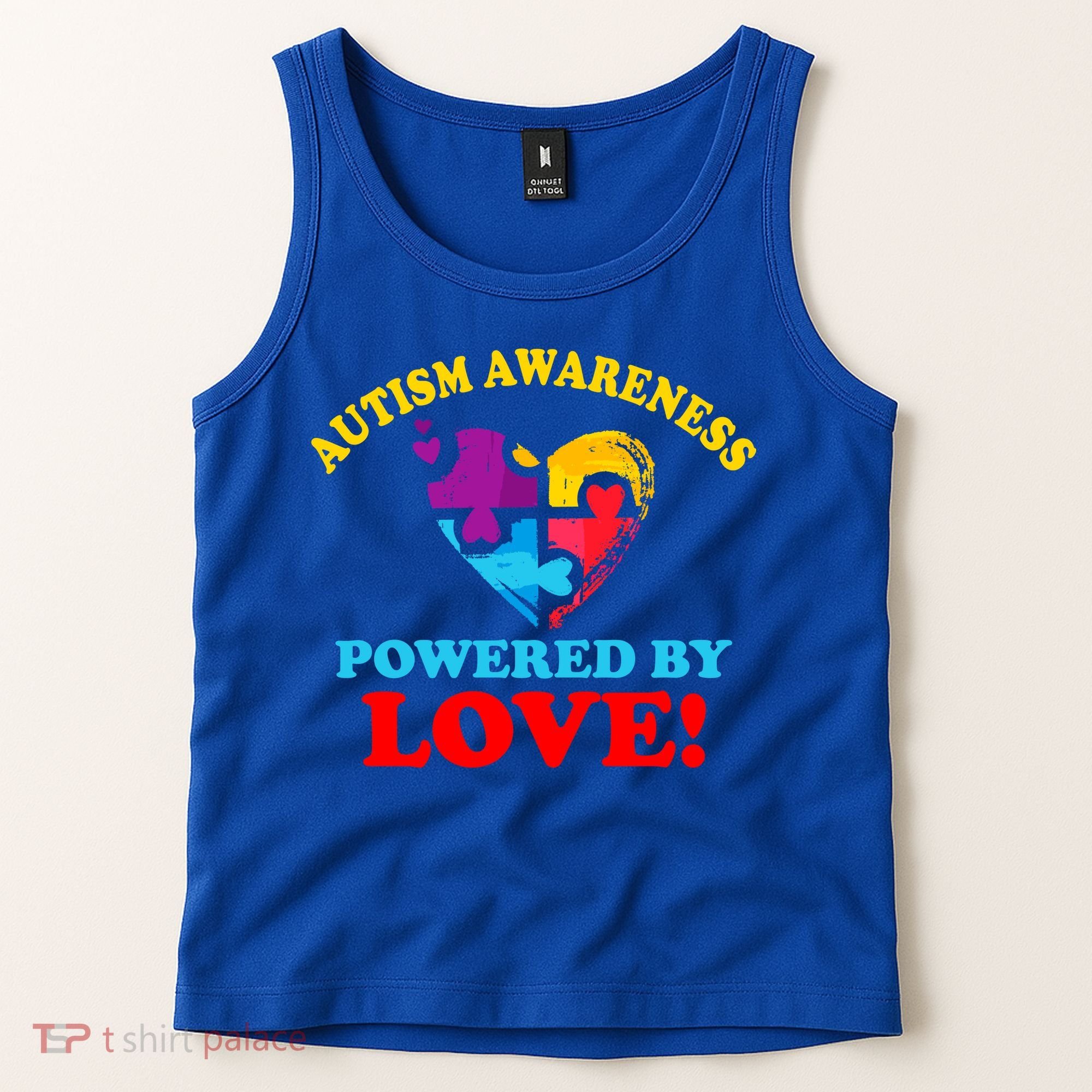 Autism Awareness Powered By Love Puzzle Heart Tank Top