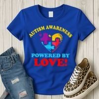 Autism Awareness Powered By Love Puzzle Heart Women's T-Shirt thumb 3