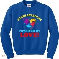 Autism Awareness Powered By Love Puzzle Heart Kids Sweatshirt thumb 0