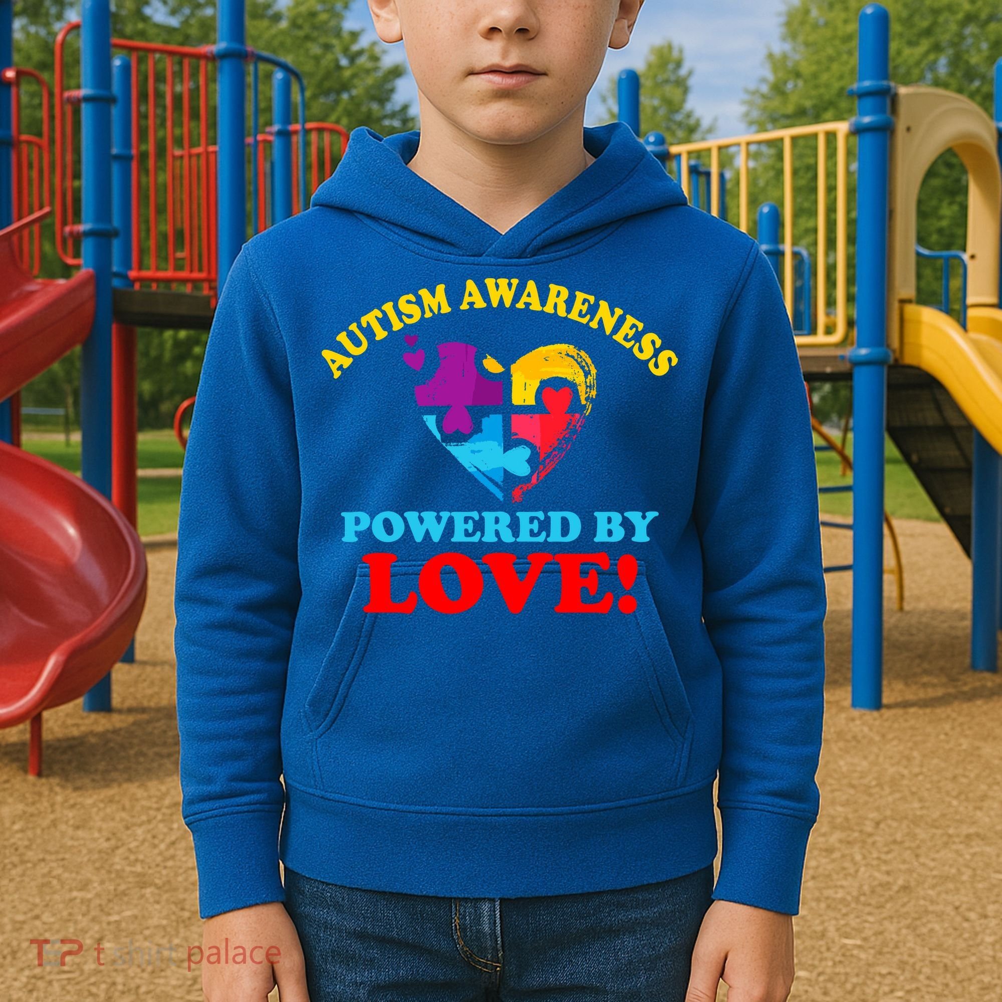 Autism Awareness Powered By Love Puzzle Heart Kids Hoodie
