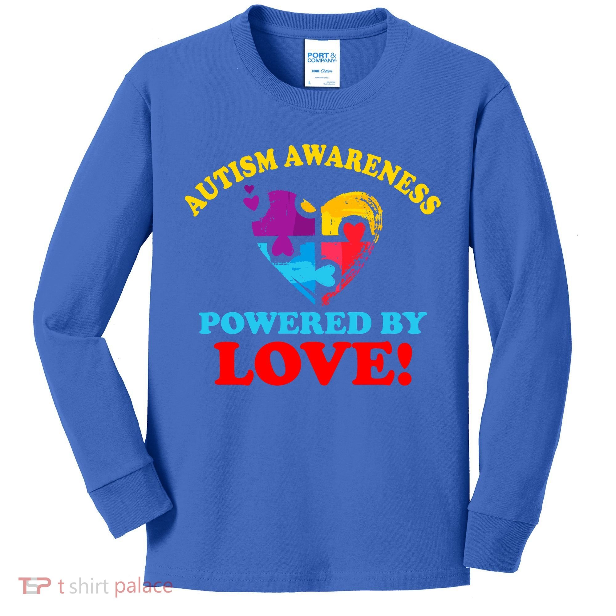 Autism Awareness Powered By Love Puzzle Heart Kids Long Sleeve Shirt