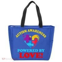Autism Awareness Powered By Love Puzzle Heart Tote Bag thumb 0