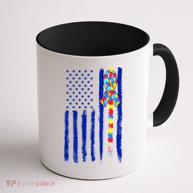 Autism Awareness Puzzle American Flag Coffee Mug back