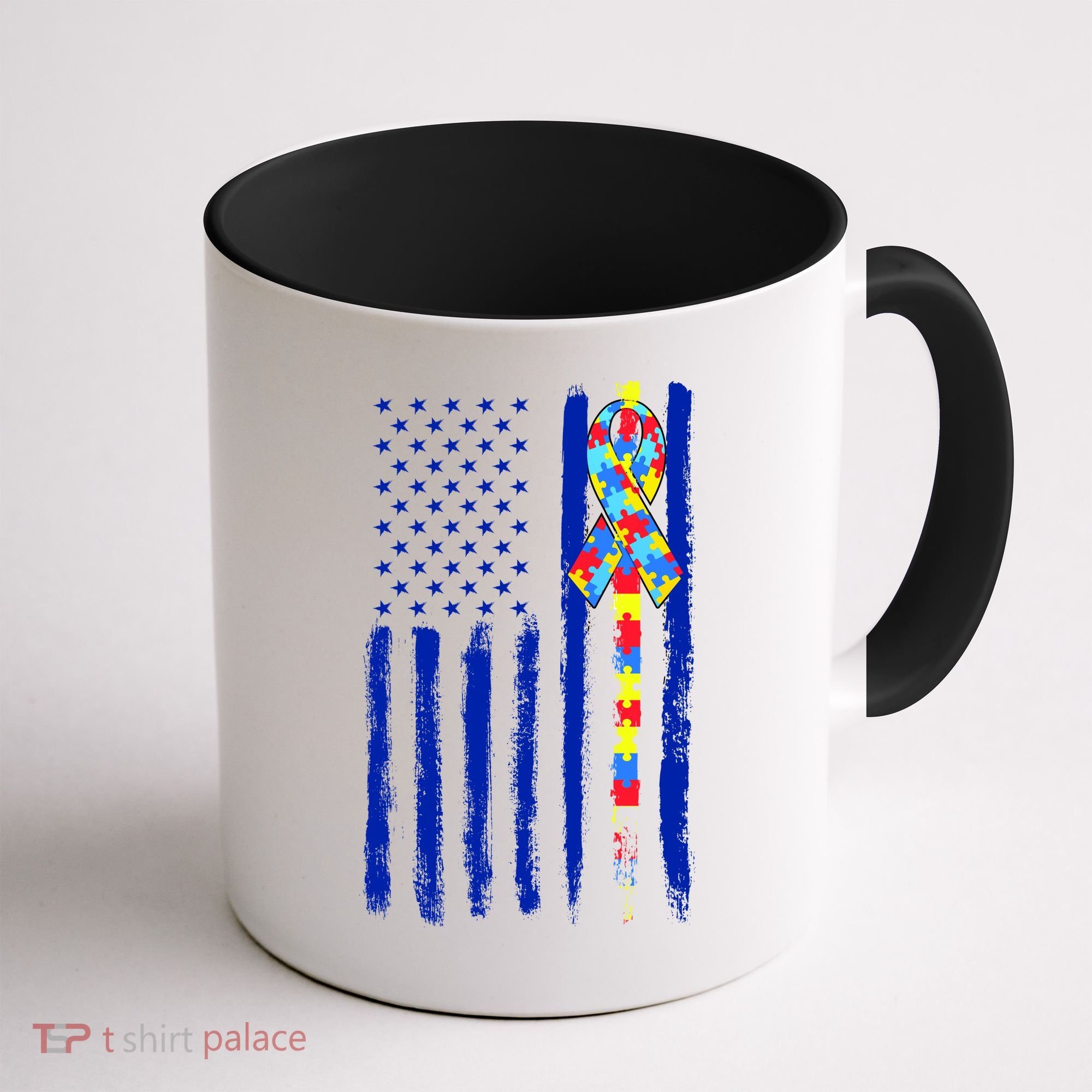 Autism Awareness Puzzle American Flag Coffee Mug