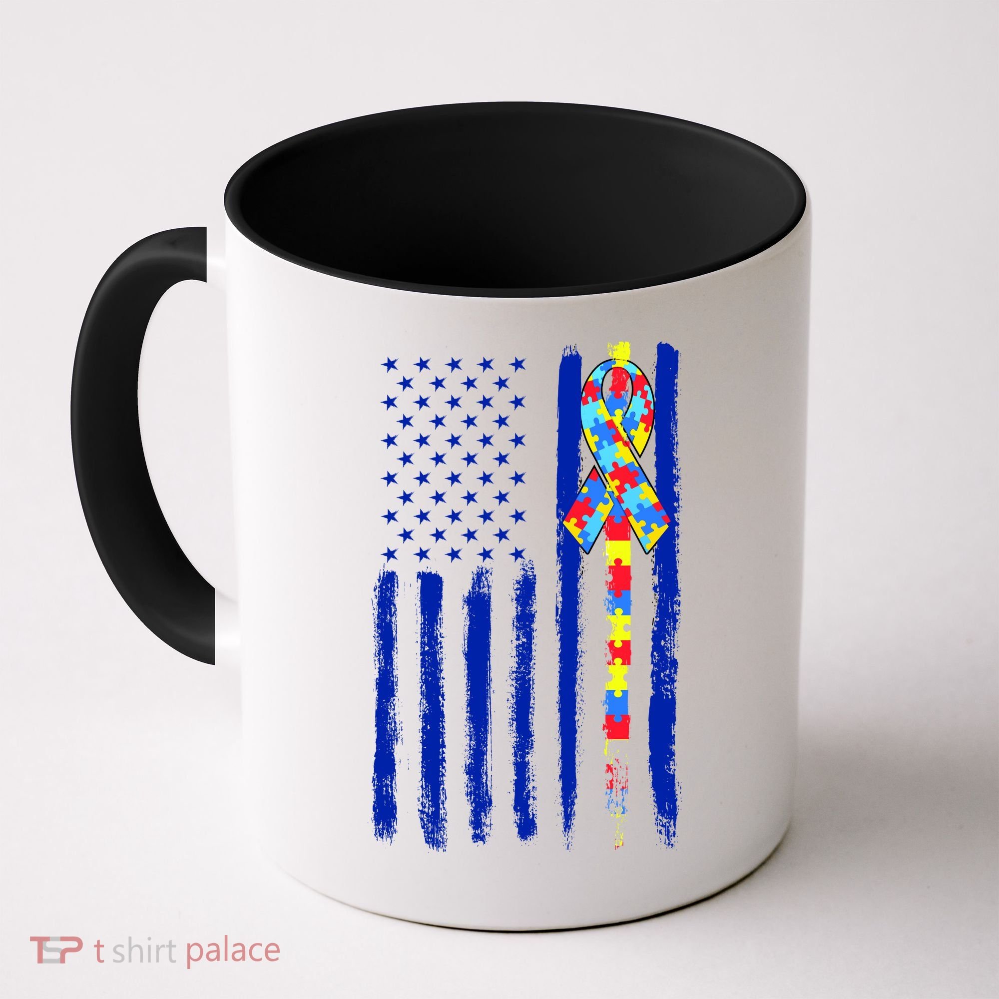 Autism Awareness Puzzle American Flag Coffee Mug