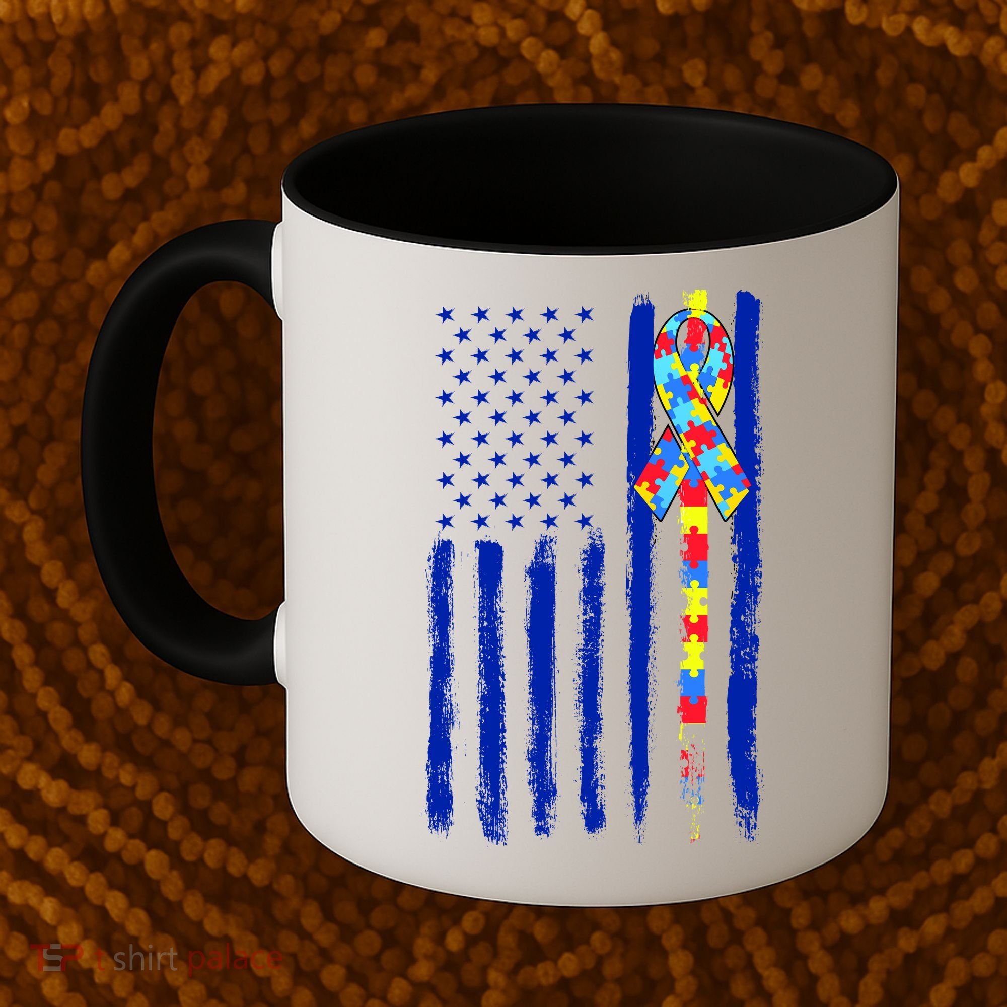 Autism Awareness Puzzle American Flag Coffee Mug