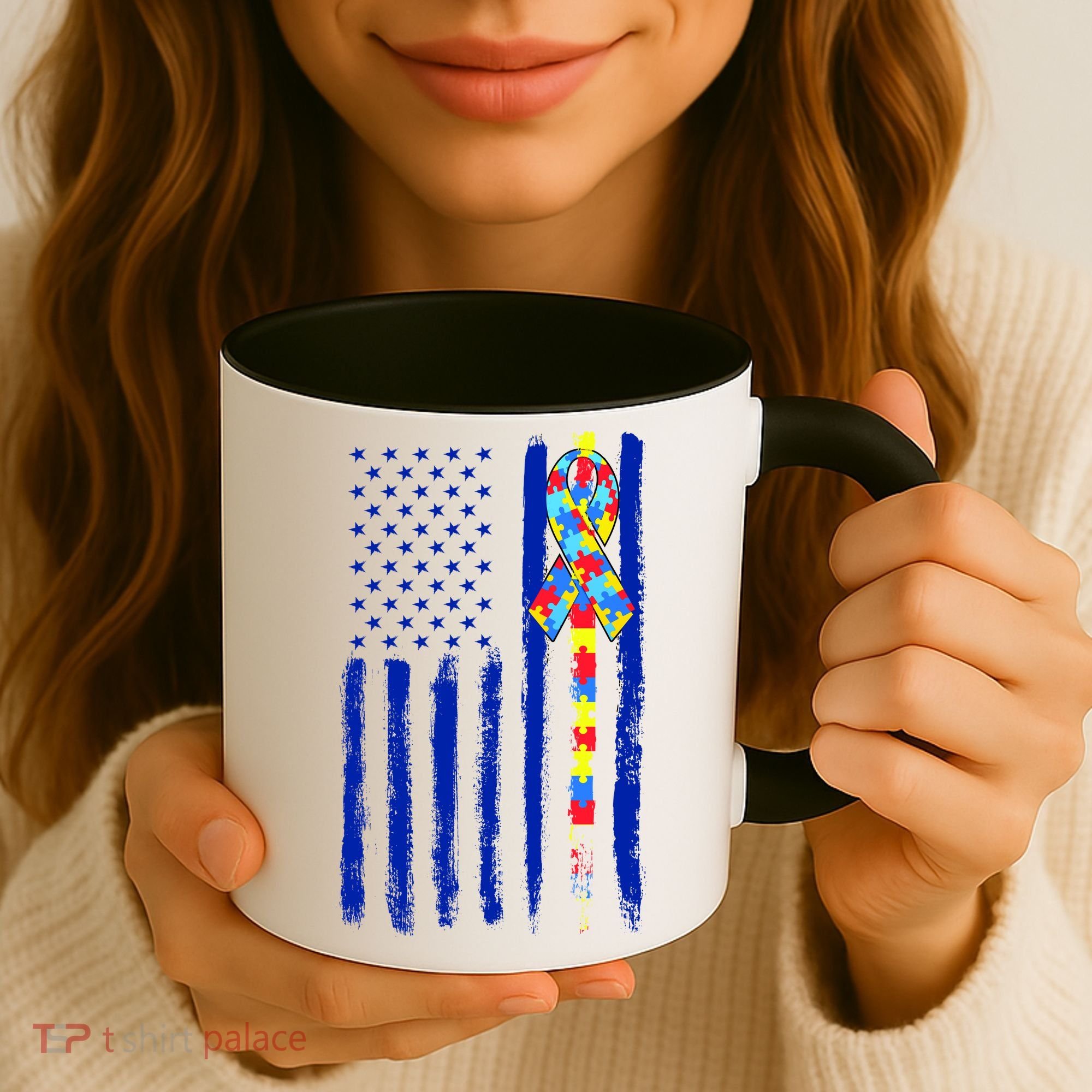 Autism Awareness Puzzle American Flag Coffee Mug