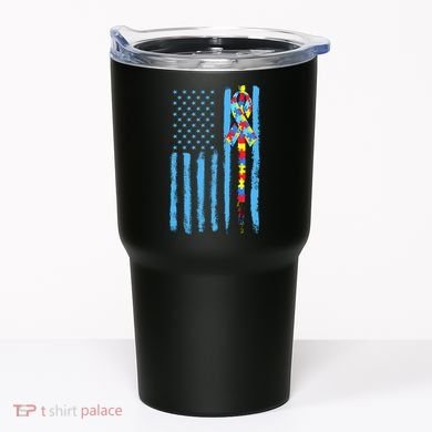 Autism Awareness Puzzle American Flag Tumbler