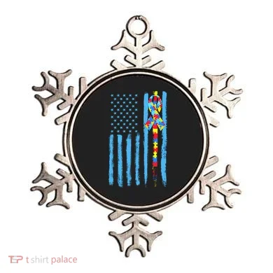 Autism Awareness Puzzle American Flag Ornament