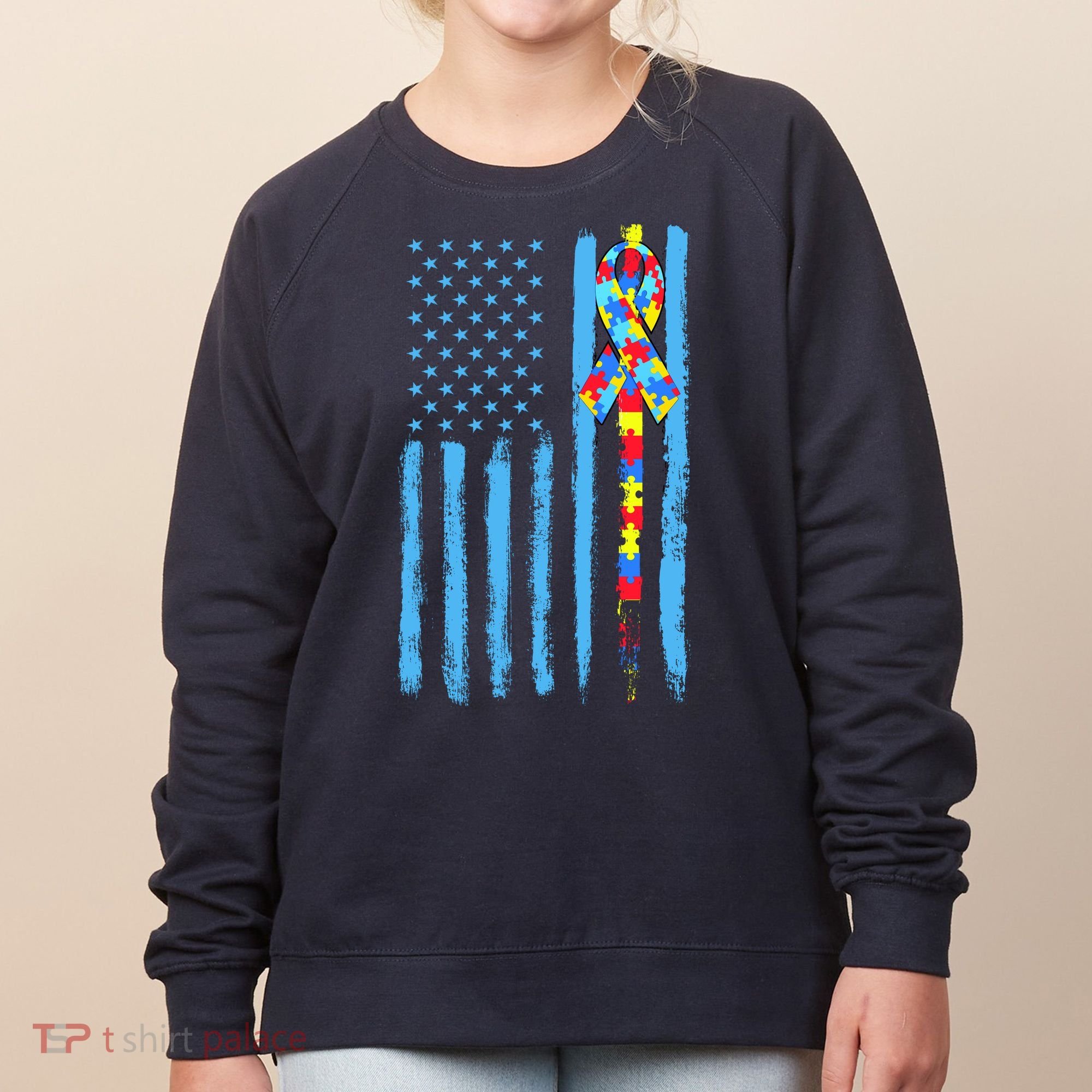Autism Awareness Puzzle American Flag Women's Sweatshirt