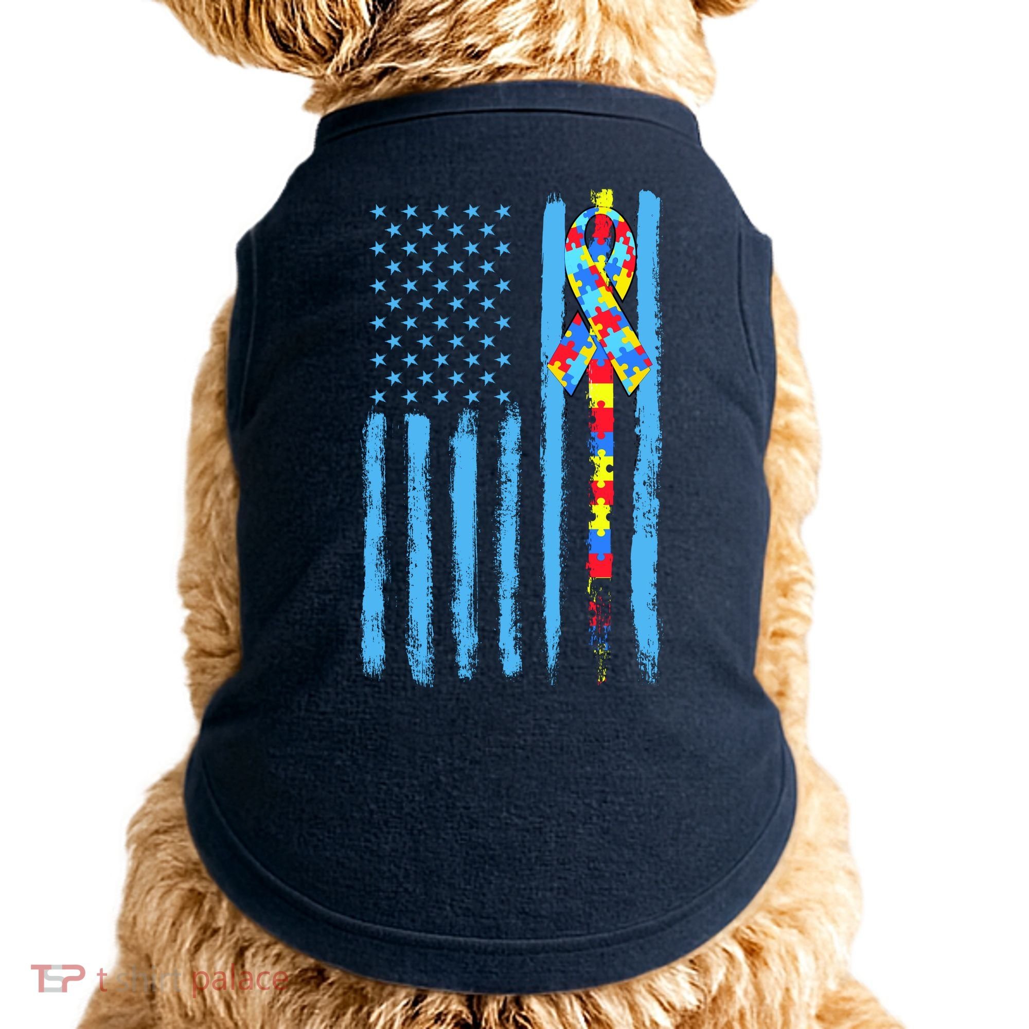 Autism Awareness Puzzle American Flag Doggie Tank