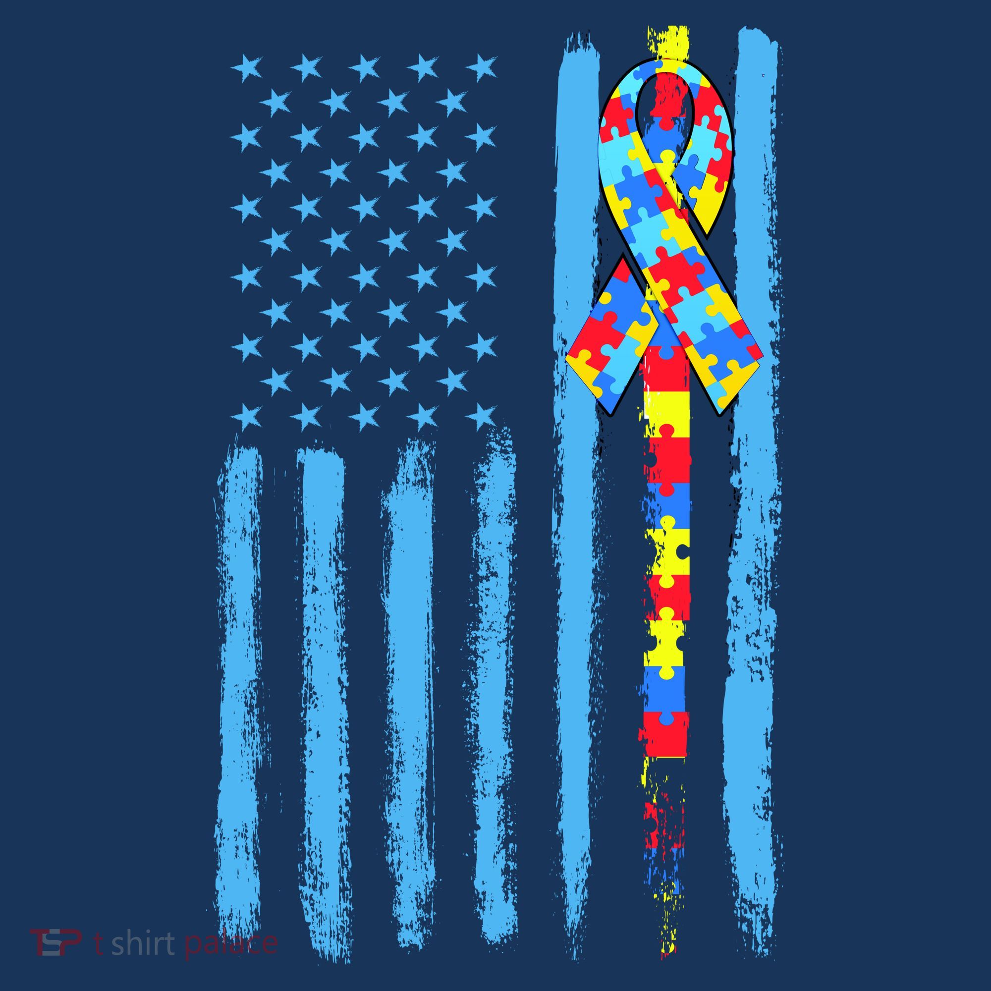 Autism Awareness Puzzle American Flag USA-Made Doggie Bandana