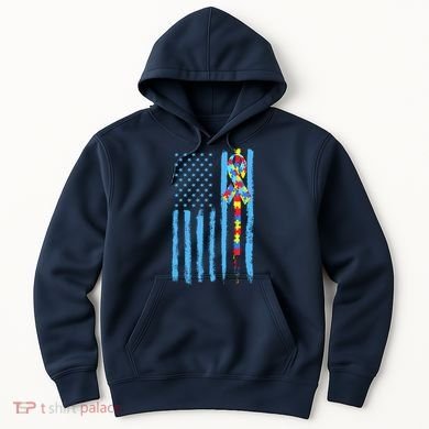 Autism Awareness Puzzle American Flag Hoodie