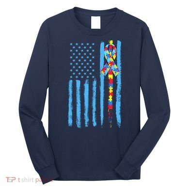 Autism Awareness Puzzle American Flag Long Sleeve Shirt