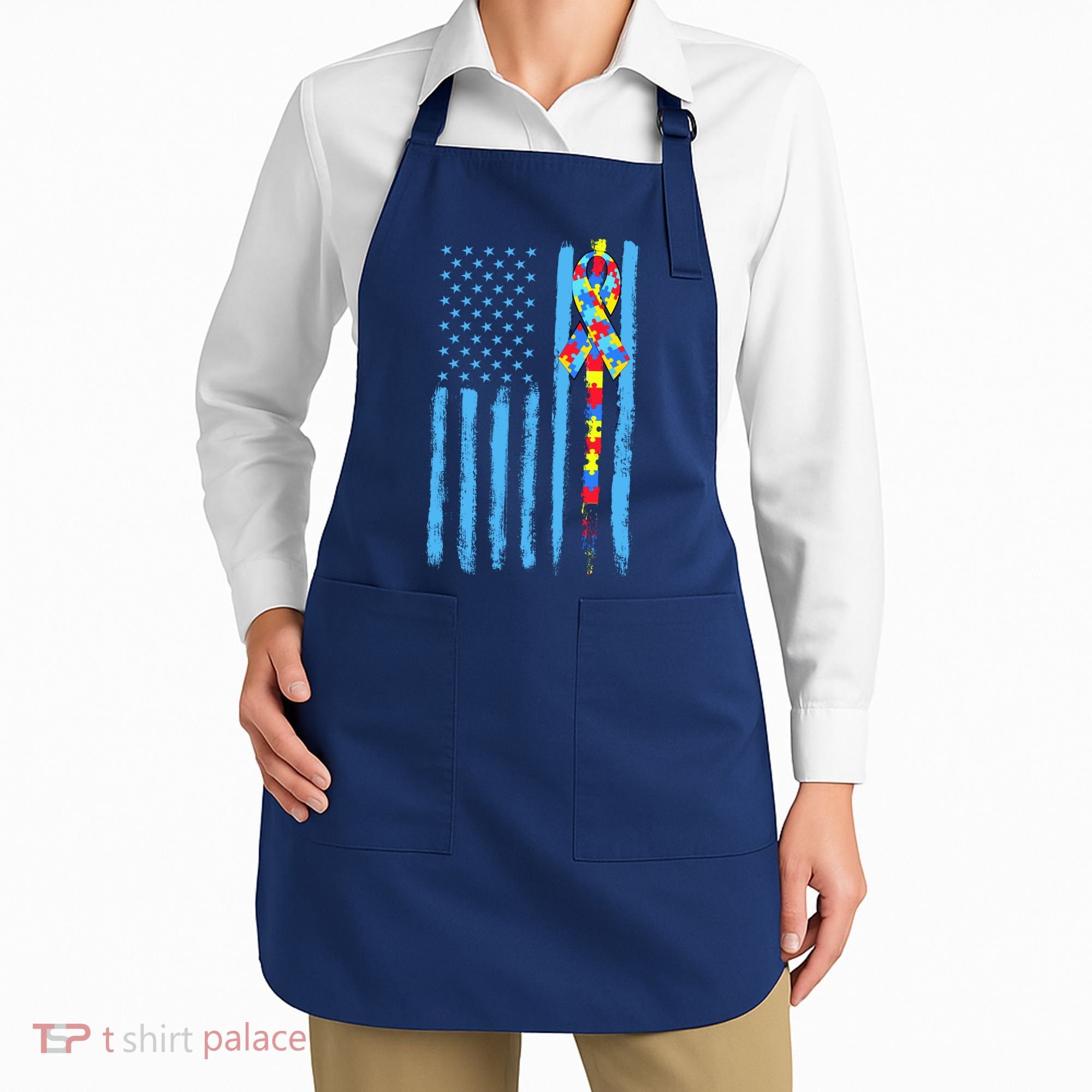 Autism Awareness Puzzle American Flag Apron