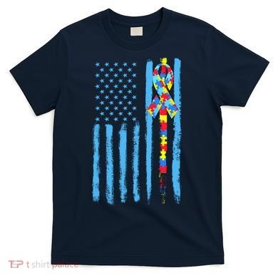 Autism Awareness Puzzle American Flag T-Shirt