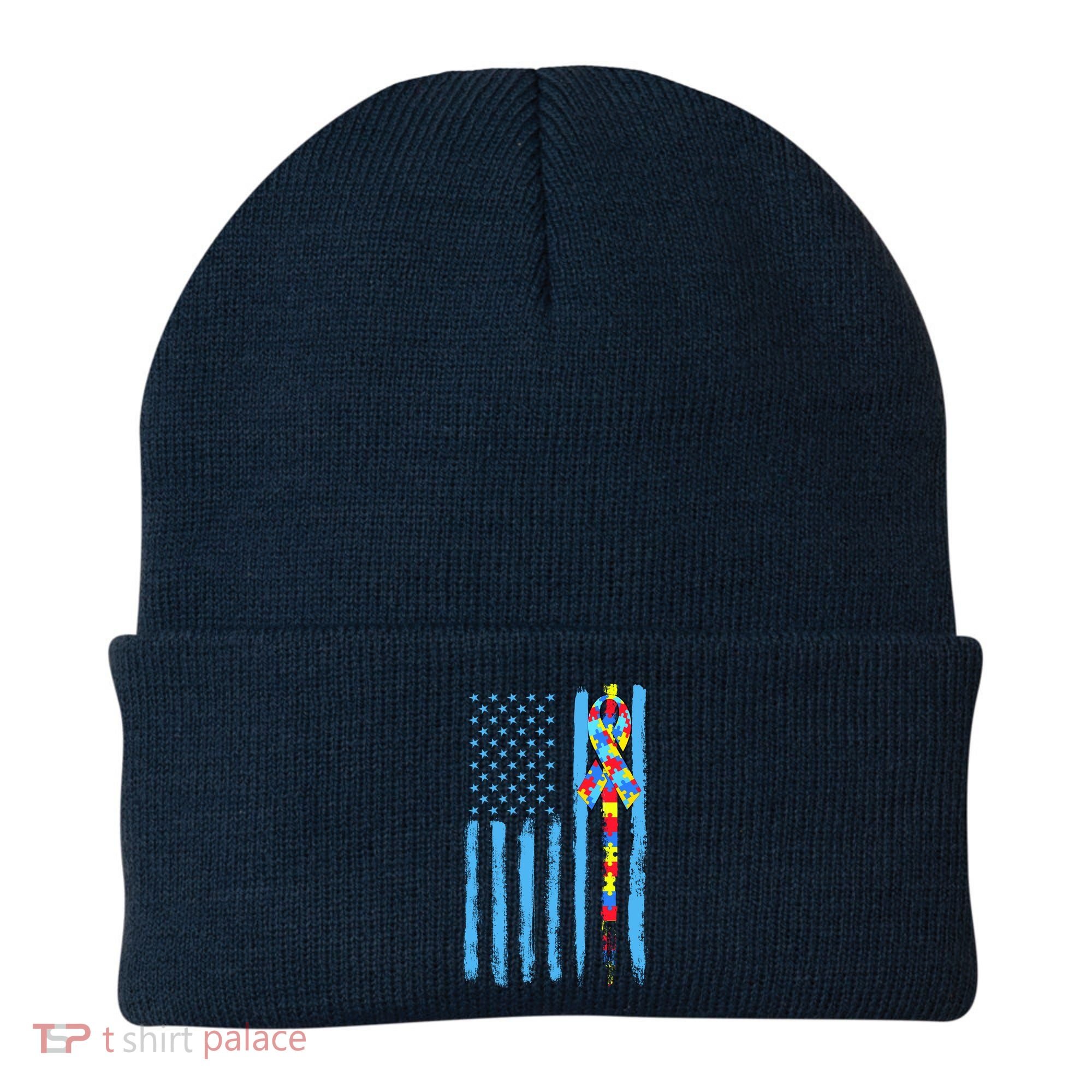 Autism Awareness Puzzle American Flag Beanie