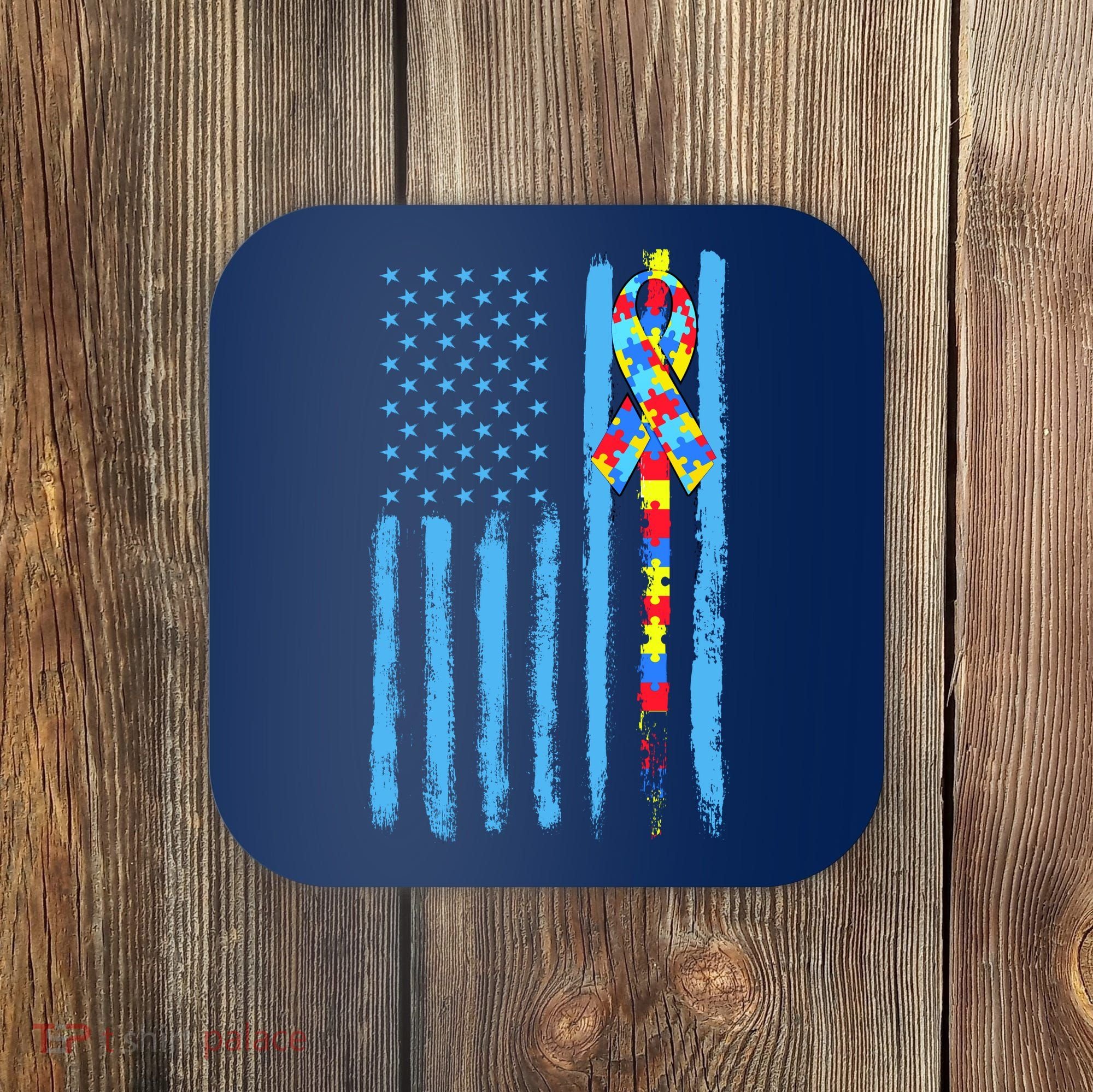 Autism Awareness Puzzle American Flag Coaster
