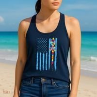 Autism Awareness Puzzle American Flag Women's Tank Top thumb 2