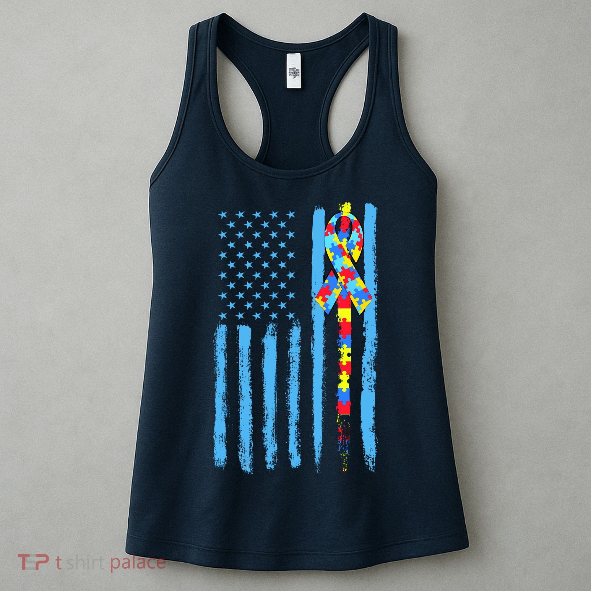 Autism Awareness Puzzle American Flag Women's Tank Top