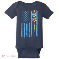 Autism Awareness Puzzle American Flag Baby Bodysuit thumb 0