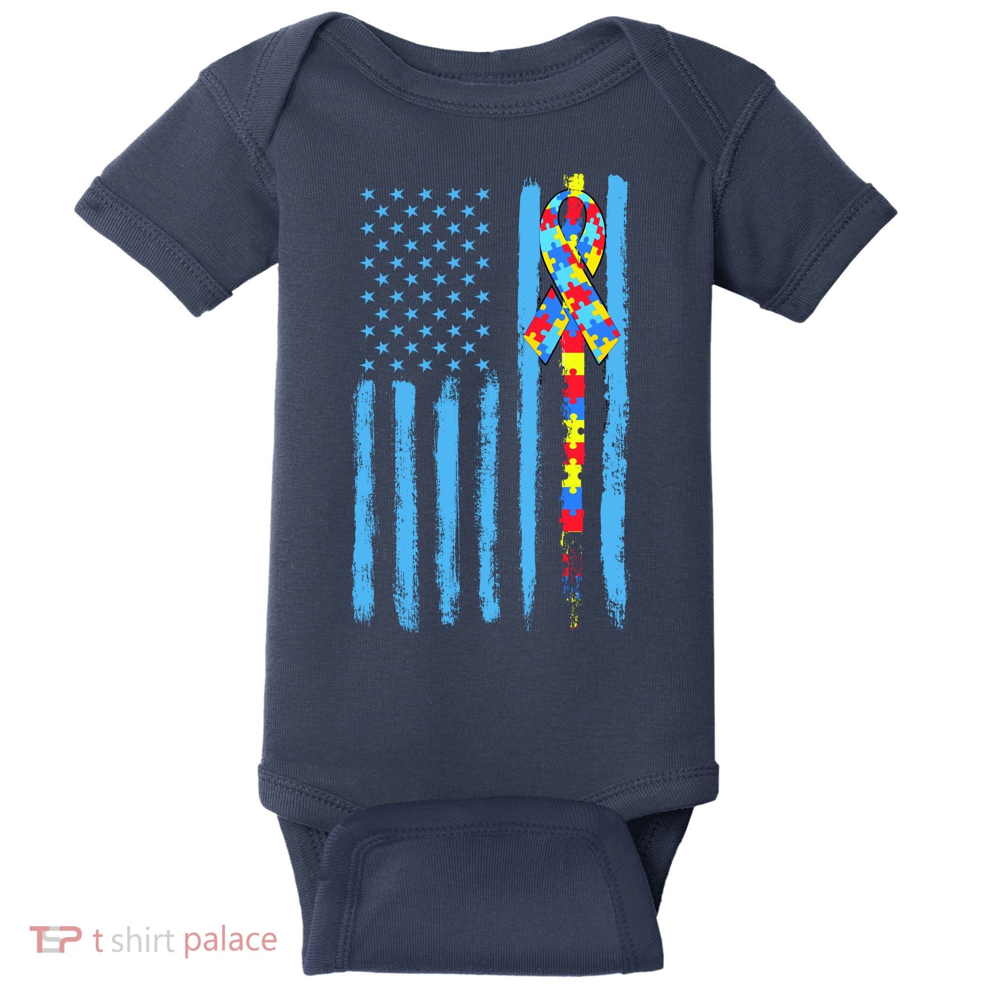 Autism Awareness Puzzle American Flag Baby Bodysuit