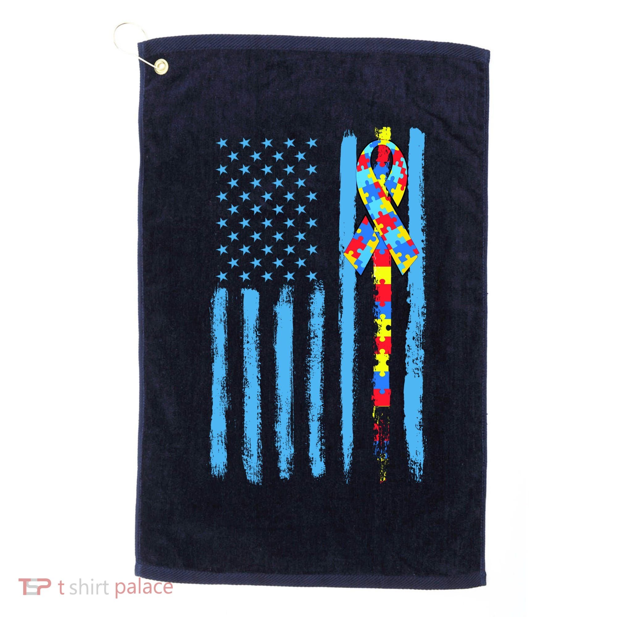 Autism Awareness Puzzle American Flag Golf Towel