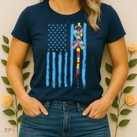 Autism Awareness Puzzle American Flag Women's T-Shirt thumb 2