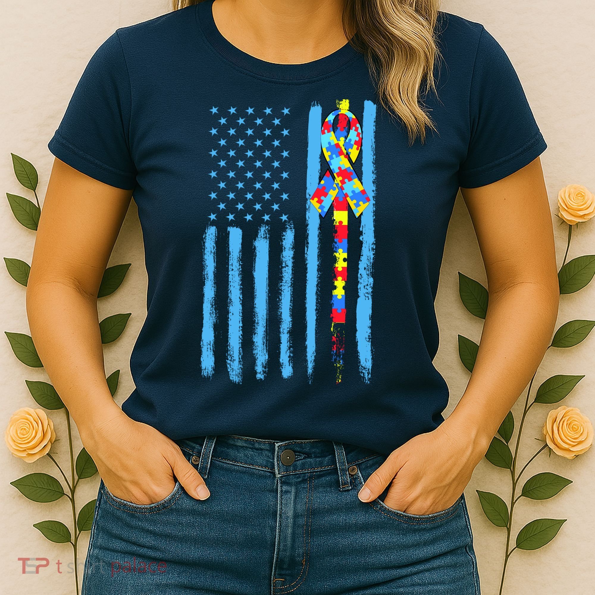 Autism Awareness Puzzle American Flag Women's T-Shirt