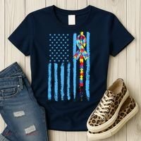 Autism Awareness Puzzle American Flag Women's T-Shirt thumb 3