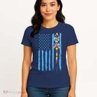Autism Awareness Puzzle American Flag Women's T-Shirt thumb 4