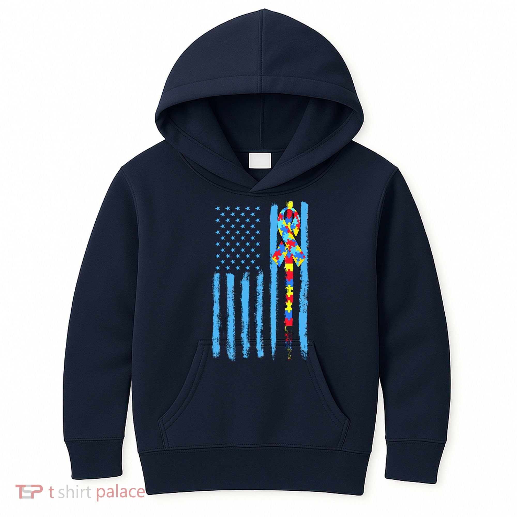 Autism Awareness Puzzle American Flag Kids Hoodie