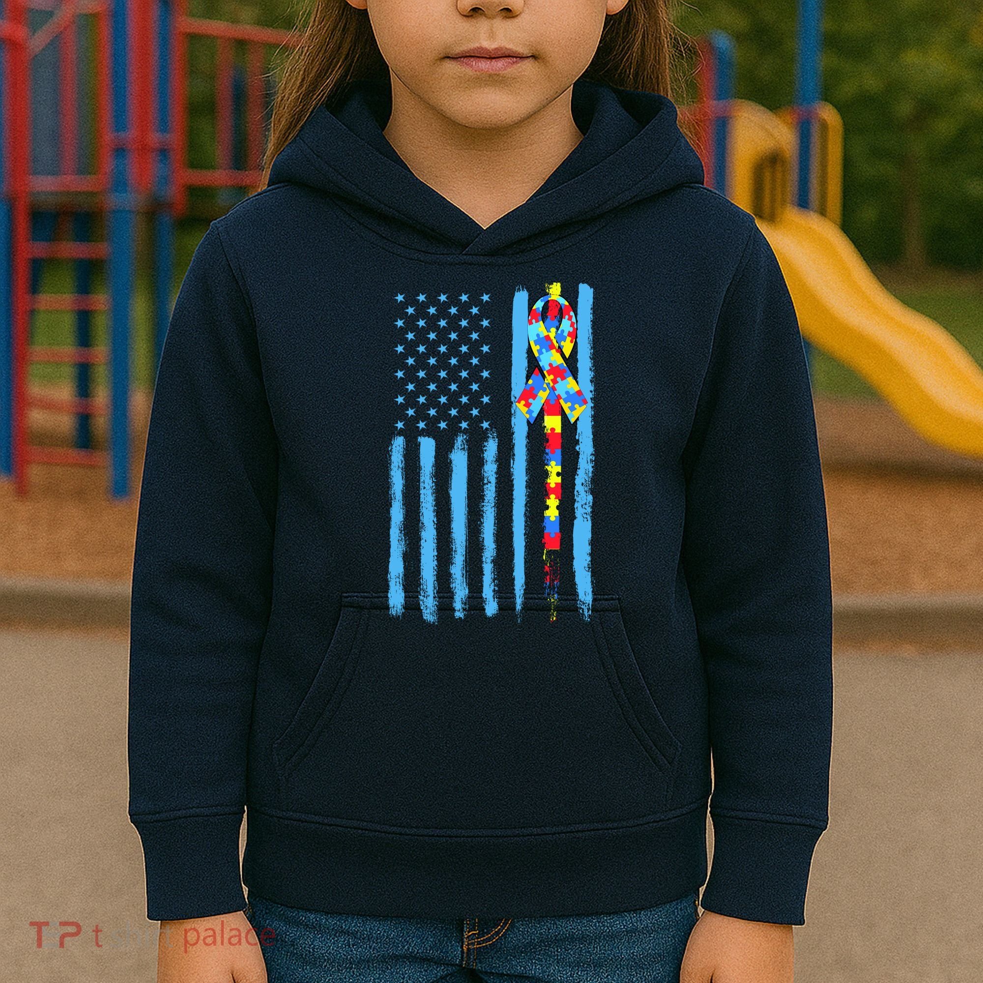 Autism Awareness Puzzle American Flag Kids Hoodie