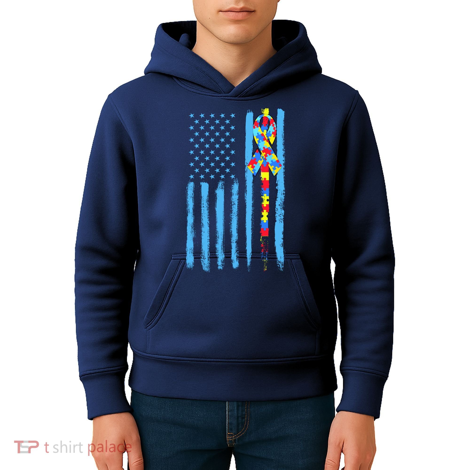 Autism Awareness Puzzle American Flag Kids Hoodie