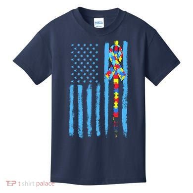 Autism Awareness Puzzle American Flag Kids T-Shirt