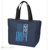 Autism Awareness Puzzle American Flag Tote Bag thumb 3