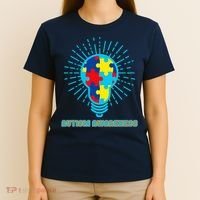 Autism Awareness Puzzle Light Bulb T-Shirt thumb 4
