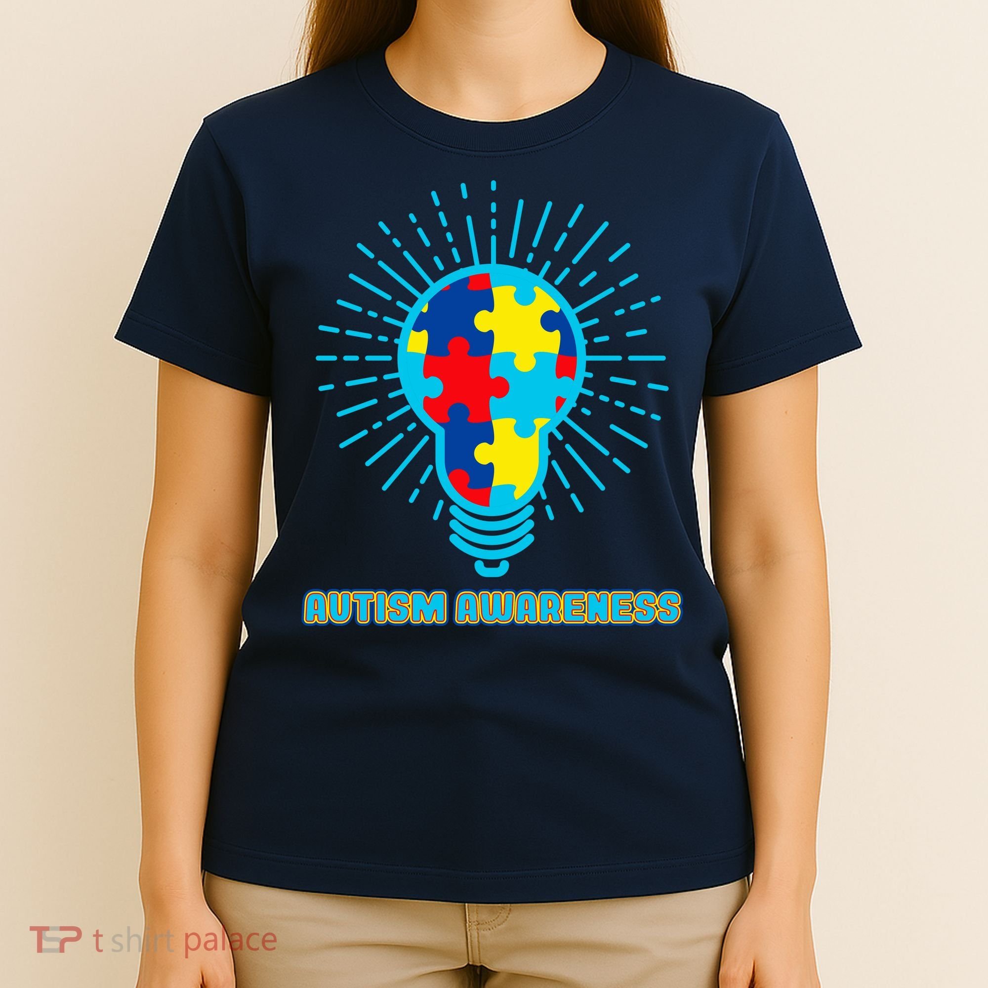 Autism Awareness Puzzle Light Bulb T-Shirt