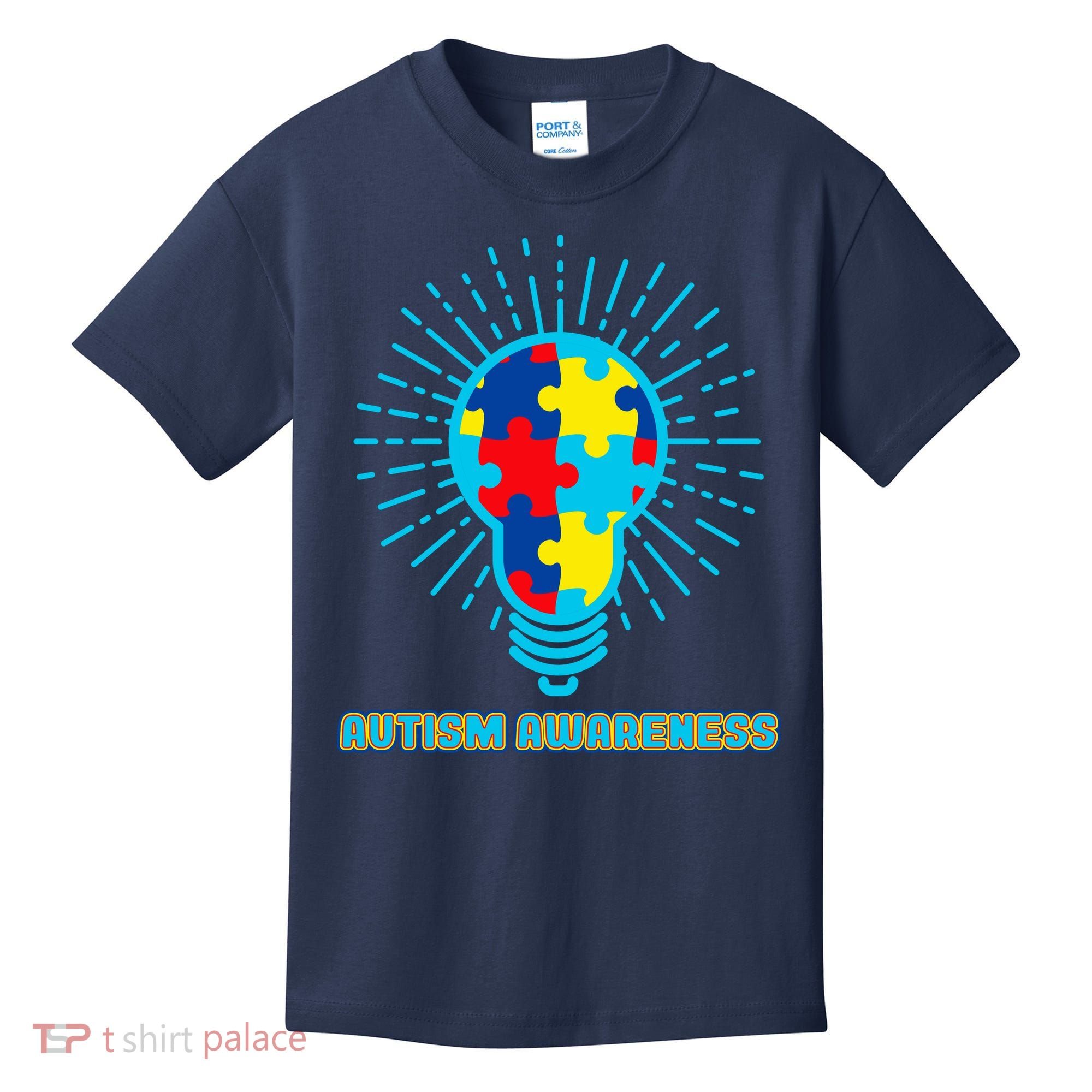 Autism Awareness Puzzle Light Bulb Kids T-Shirt