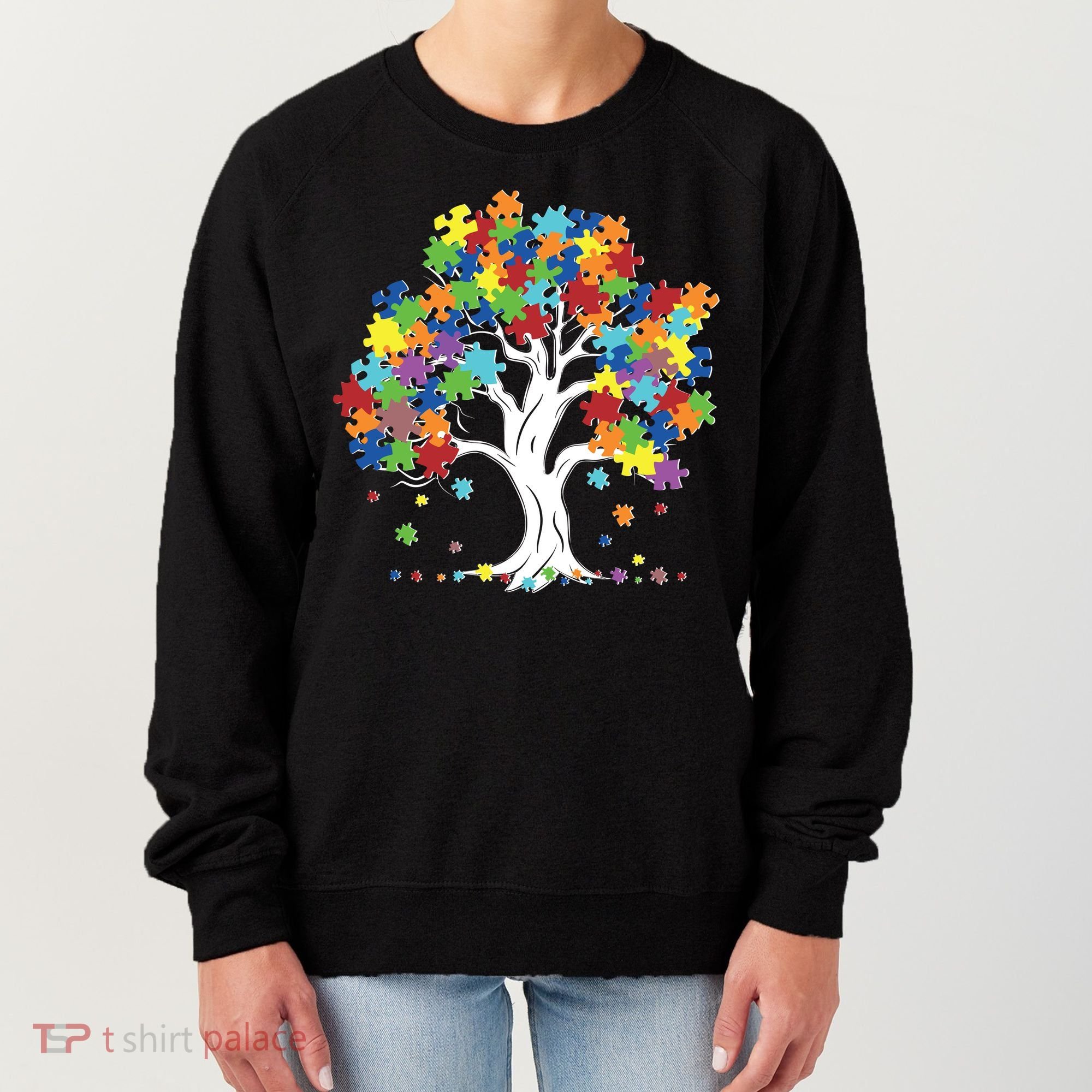 Autism Awareness Puzzle Piece Tree Women's Sweatshirt