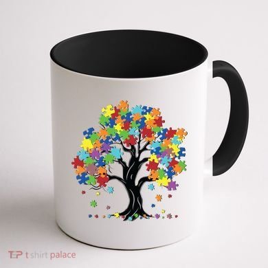 Autism Awareness Puzzle Piece Tree Coffee Mug back