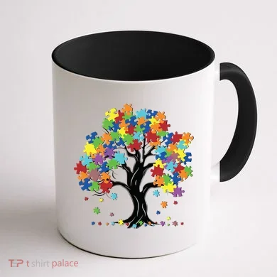 Autism Awareness Puzzle Piece Tree Coffee Mug back