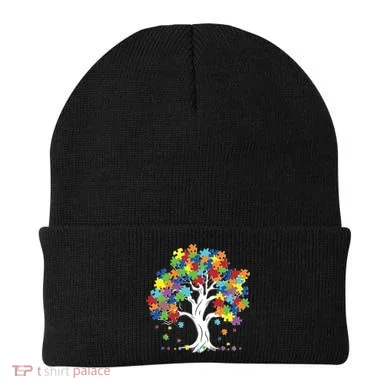 Autism Awareness Puzzle Piece Tree Beanie