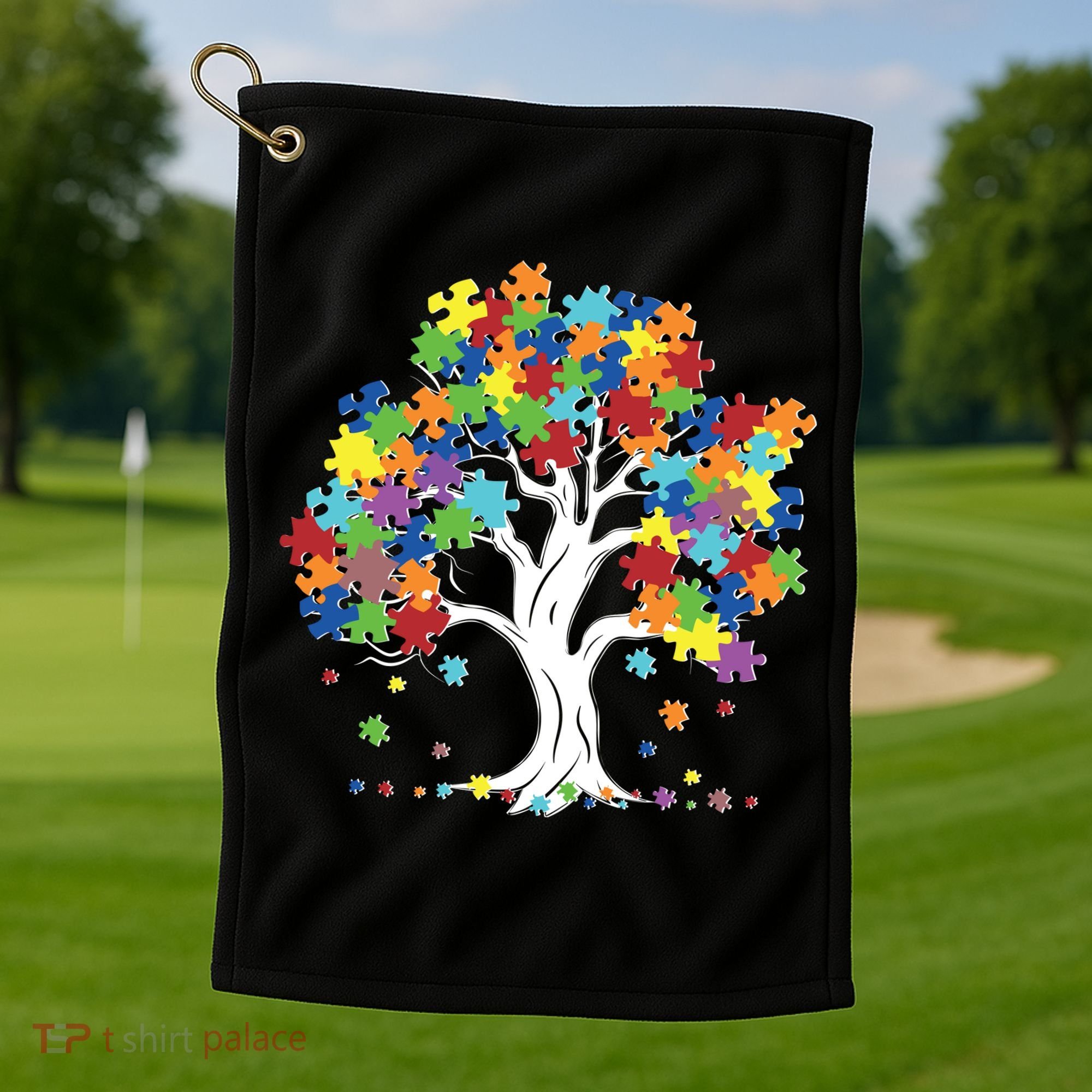 Autism Awareness Puzzle Piece Tree Golf Towel