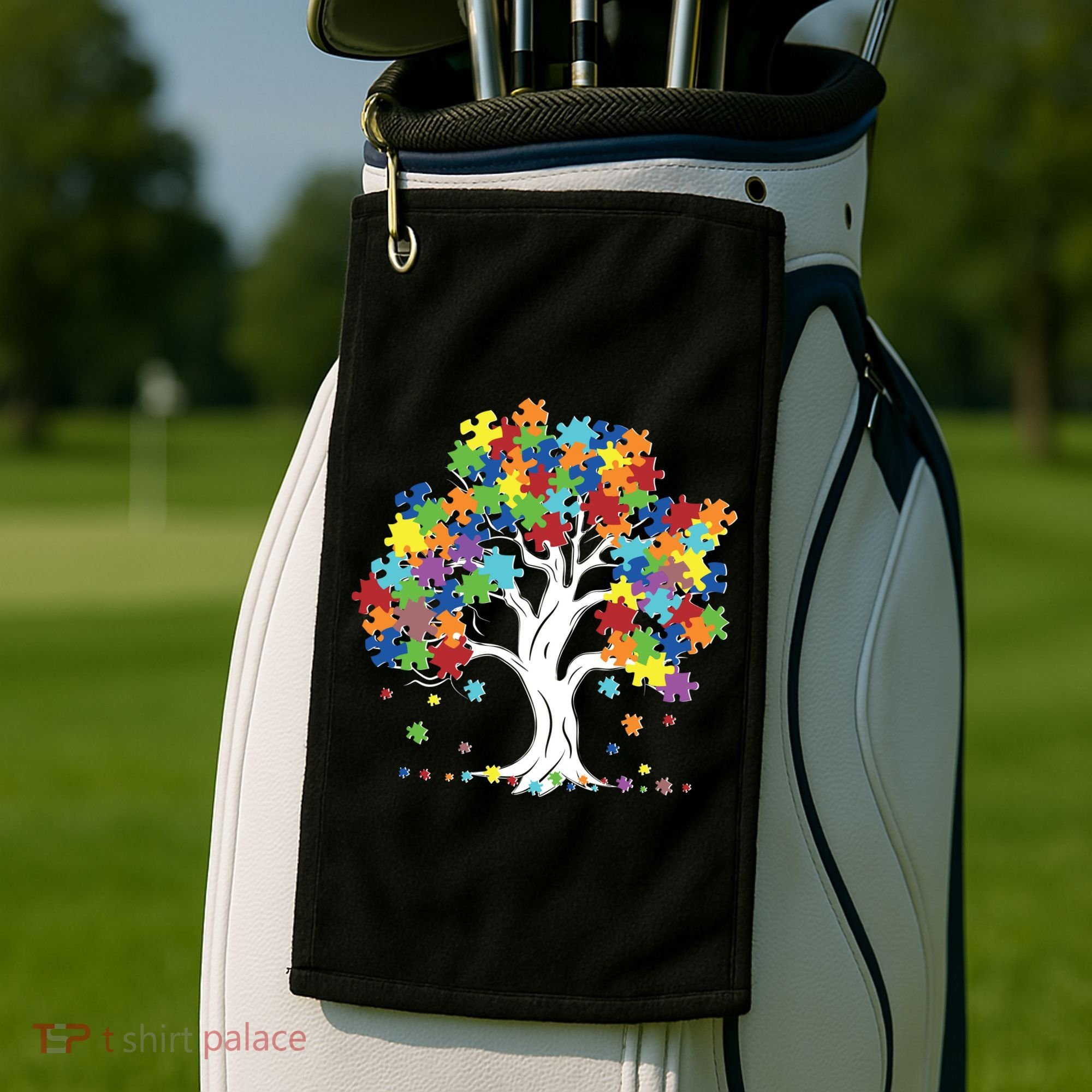 Autism Awareness Puzzle Piece Tree Golf Towel