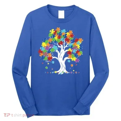 Autism Awareness Puzzle Piece Tree Long Sleeve Shirt
